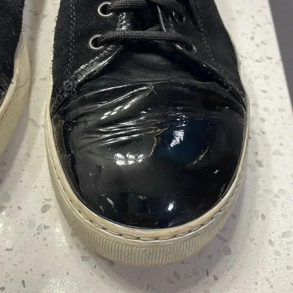 Lanvin mens suede and black pantent leather tennis shoes